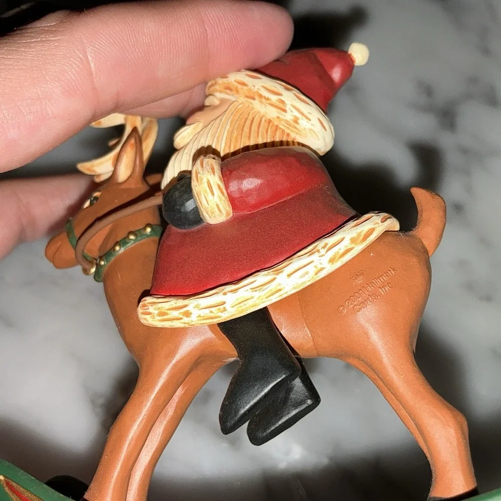 Hallmark Keepsake Ornament 2001 Rocking Reindeer Vintage Santa Christmas